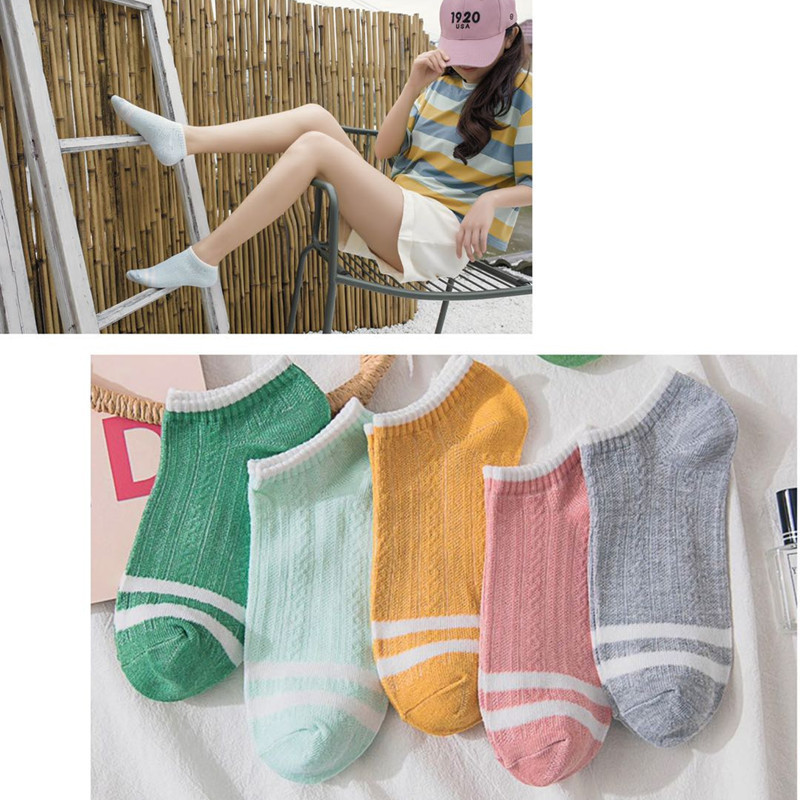 Fashion [10 Pairs] Women Unisex Korean Colorful Socks Ins Style Cotton Sock Sports Soft Breathable Stocking Random Color Ankle Socks
