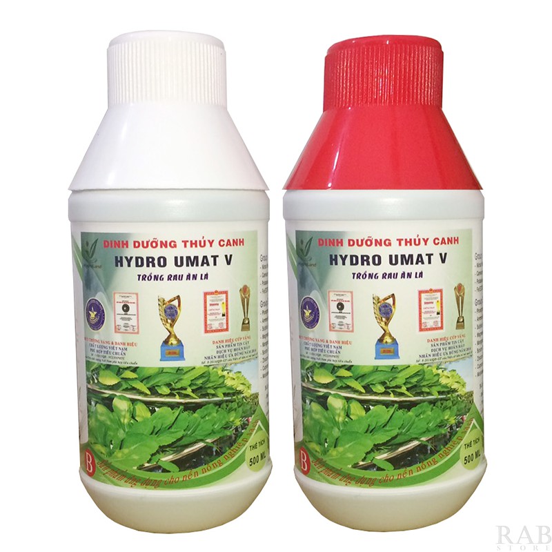 Dinh dưỡng thủy canh Hydroumat F / V dành cho cây ăn quả (F), và rau ăn lá (V), dung tích 1 lít