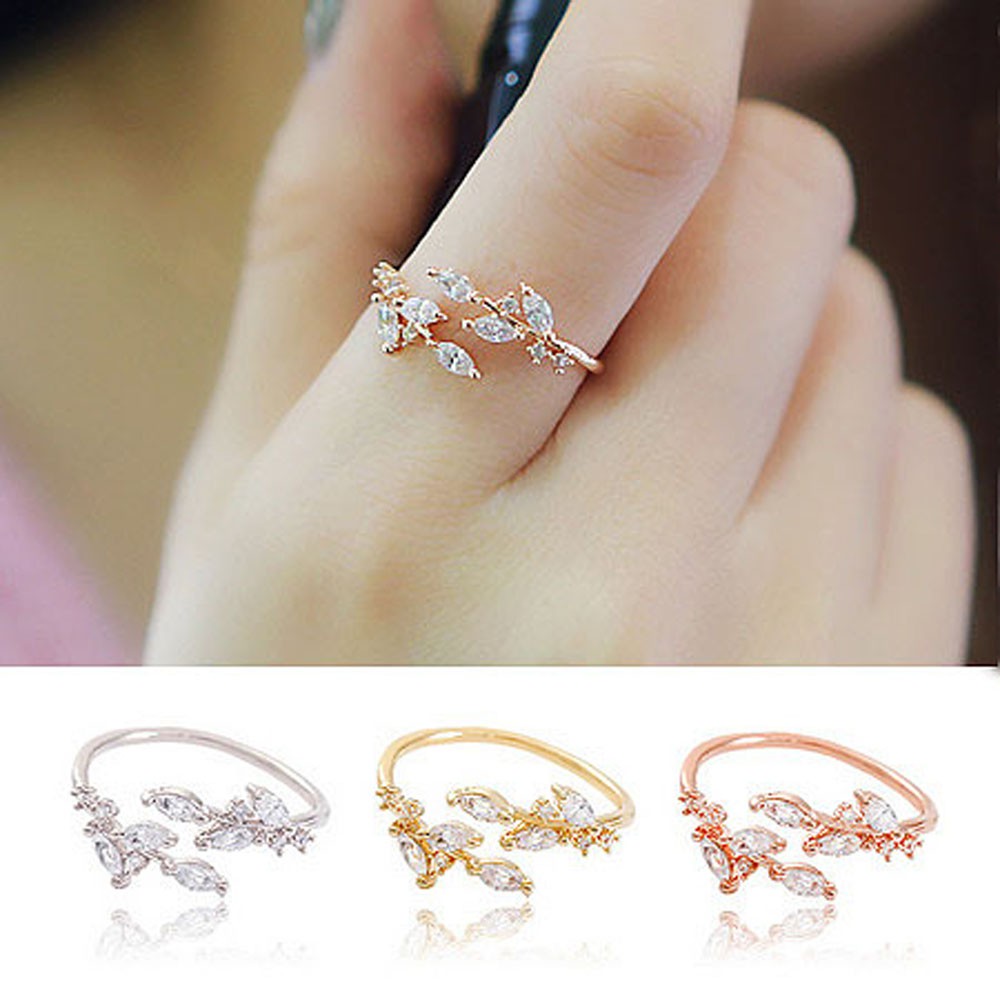 Nhẫn họa tiết chiếc lá đính đá zircon sang trọng cao cấp