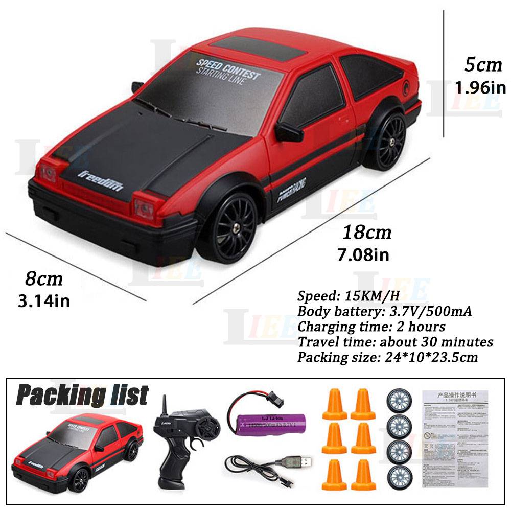 Bộ Xe Đua Điều Khiển Từ Xa 4WD 2.4GHz Tốc Độ Cao Có Đèn LED Kèm Phụ Kiện AE86 1 / 24