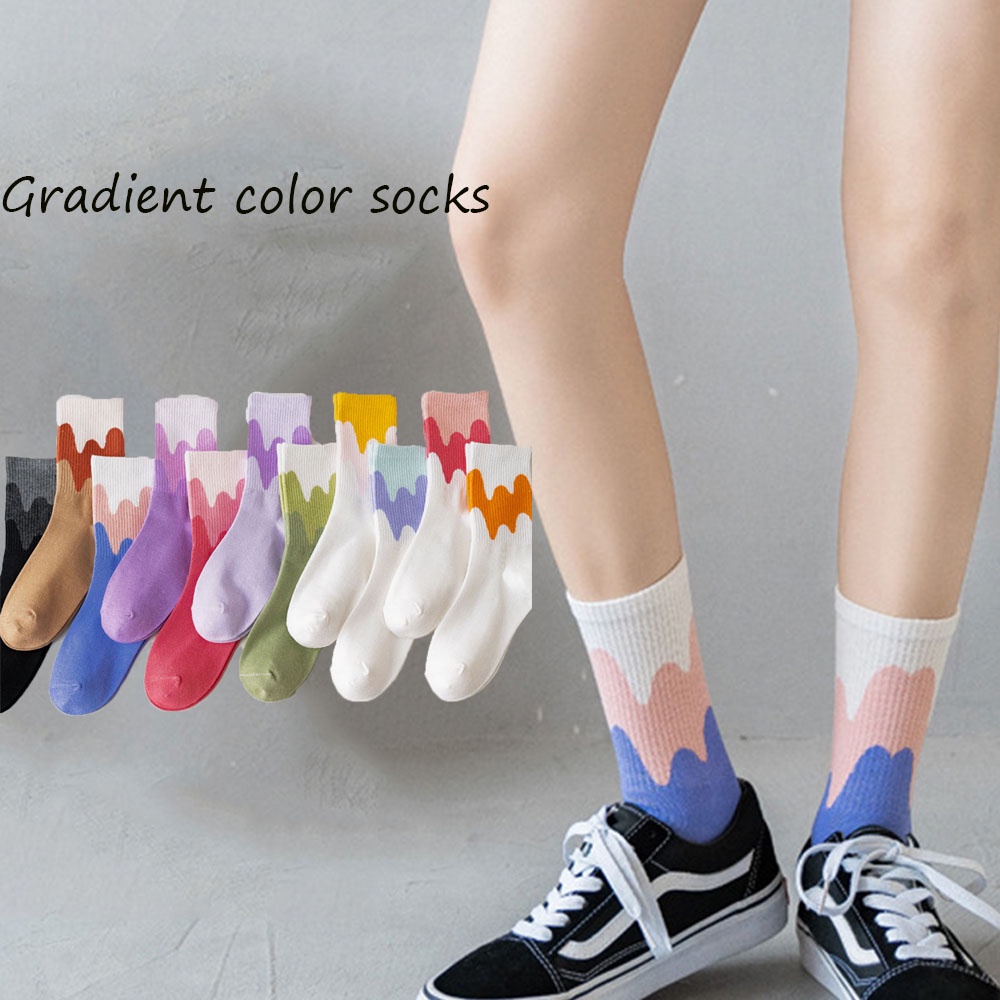 1 đôi vớ cotton màu gradient dễ thương vui nhộn