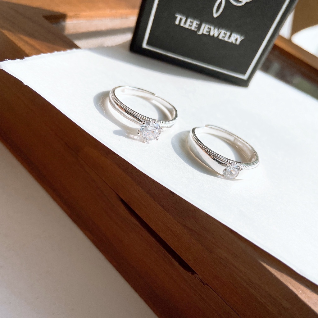 Nhân đôi bạc TLEE mẫu freesize ổ đá sáu chấu viền trơn TleeJewelry ND0103