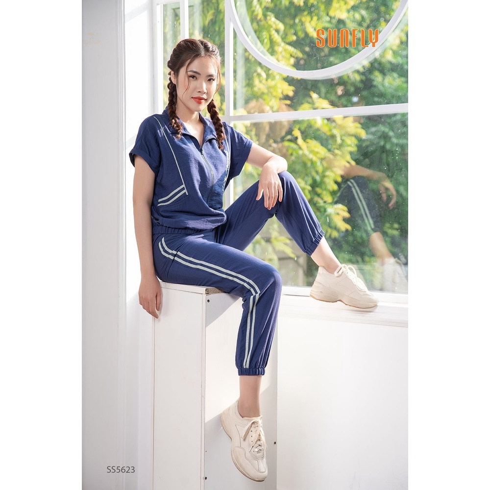SS5623 - BỘ THỂ THAO LINEN KÉO KHÓA ÁO CỘC QUẦN DÀI