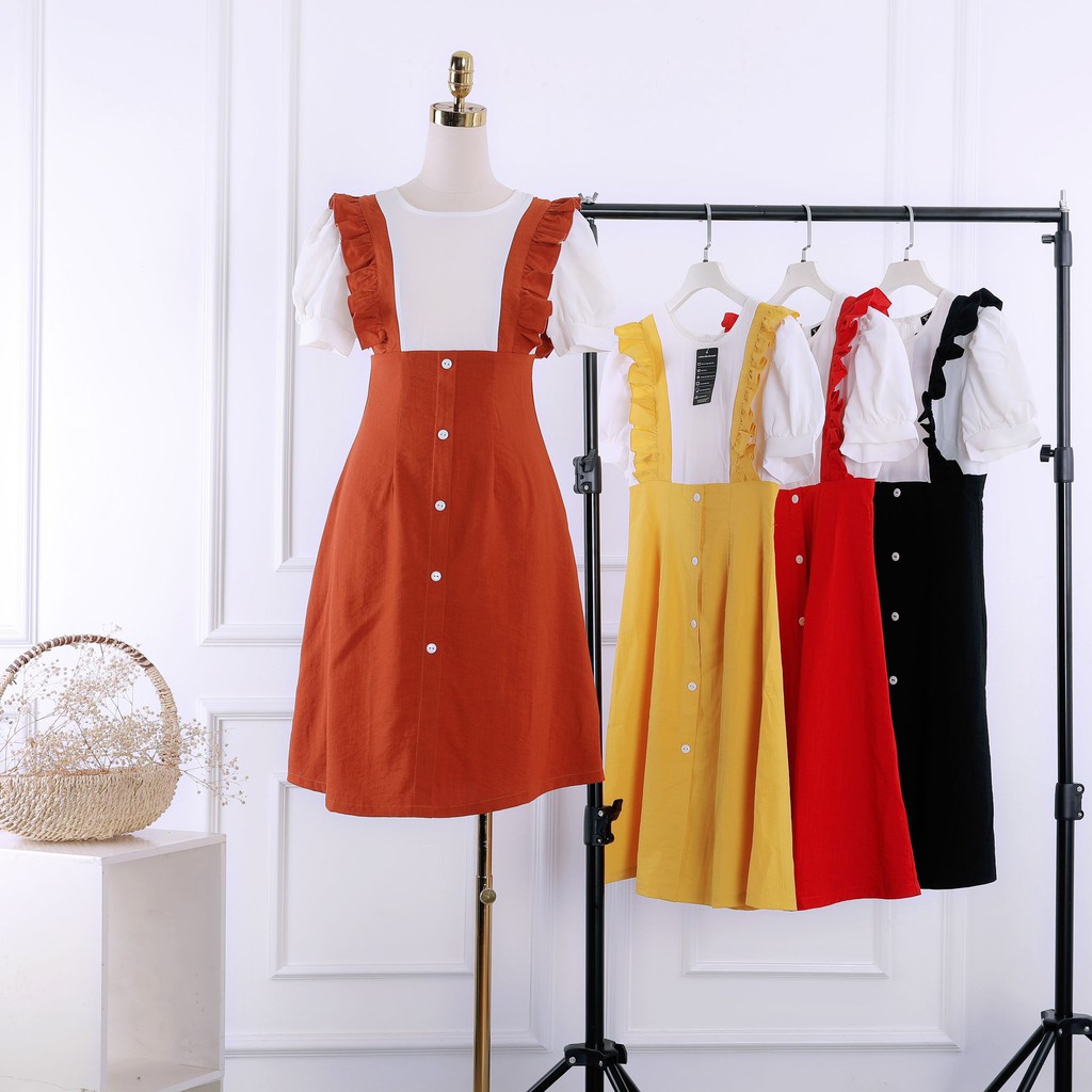 Đầm nữ phối trắng thiết kế 2 bên bèo ngắn tay TK FASHION DK921