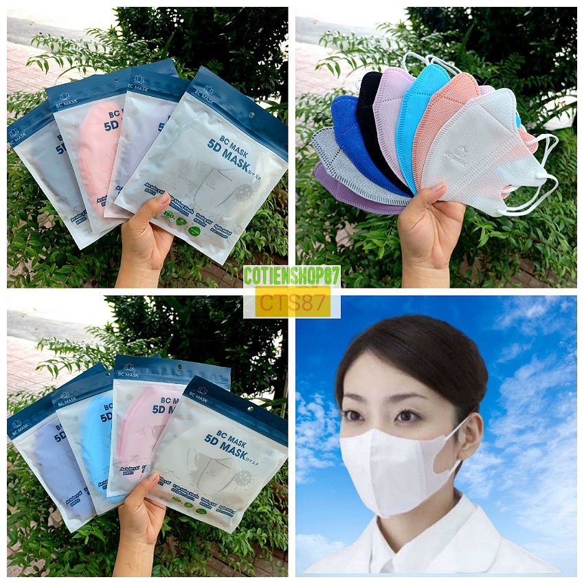 Khẩu trang 5D mask Bảo Châu BC Mask, túi 10 cái, 3 lớp vải kháng khuẩn