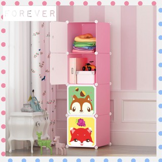 Tủ nhựa cho bé lắp ghép 4 ô đứng màu hồng sâu 37cm ( cửa hoạt hình động vật ngẫu nhiên)  - Bảo hành 1 năm