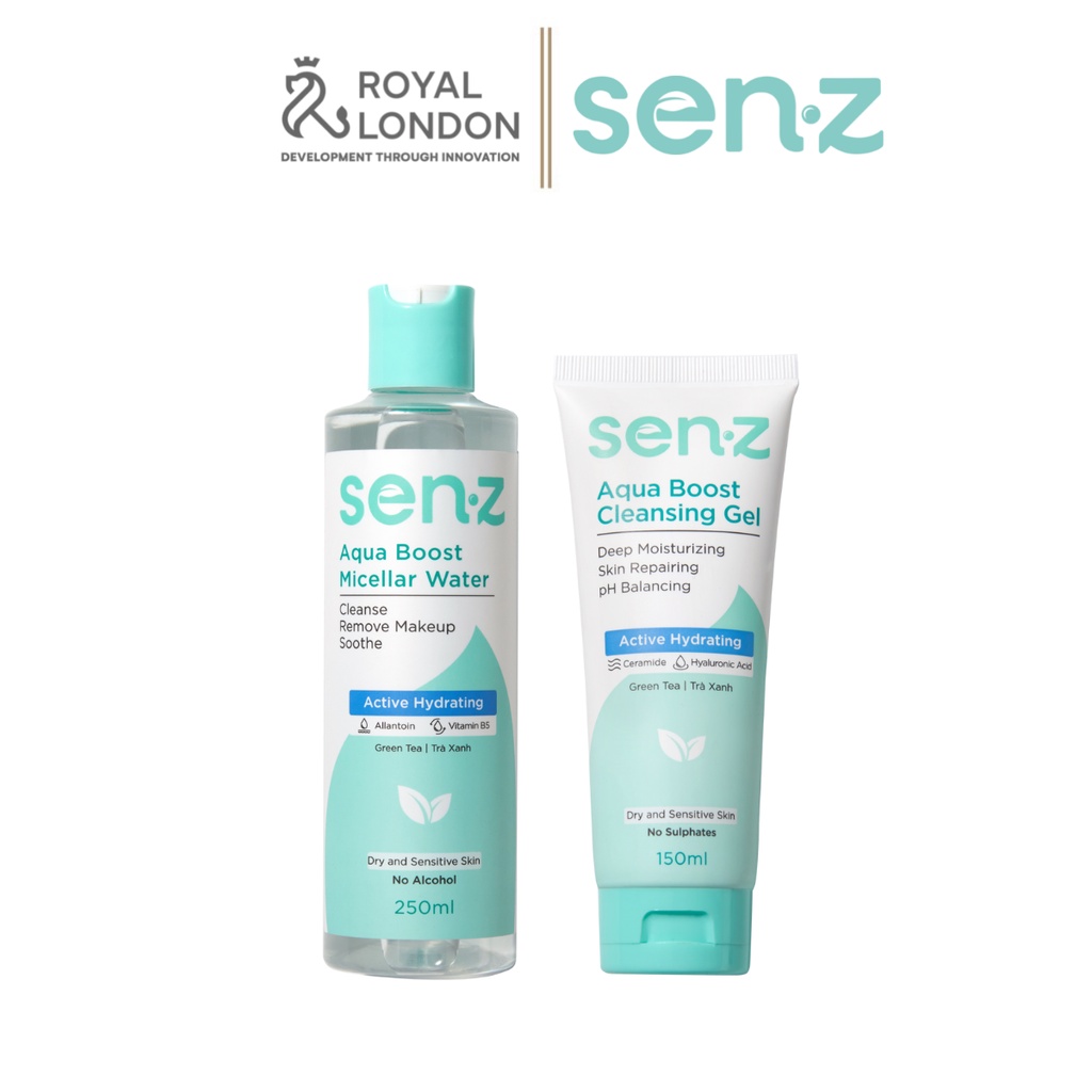 Bộ Đôi Tẩy Trang + Sữa Rửa Mặt Trà Xanh SenZ Aqua Boost Làm Sạch Dưỡng Ẩm Sâu Cho Da Khô 250ml + 150ml