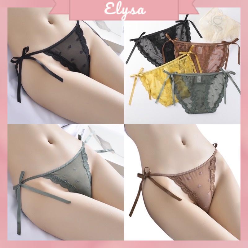 Quần Lót Nữ Ren Sexy dây buộc nơ phối họa tiết trái tim mã 3999