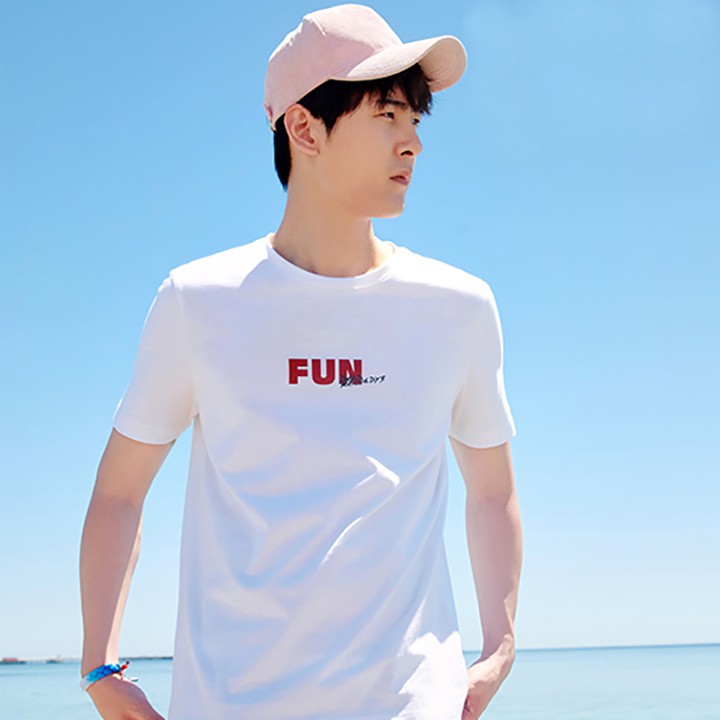 Áo Thun Nam Tay Ngắn Cổ Tròn In Chữ FUN DLX Form Basic Chất Thun 35% Cotton