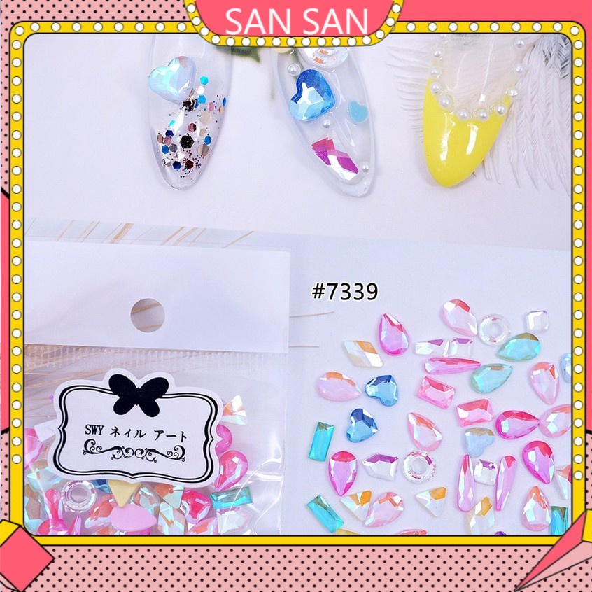 Set 10 viên đá khối chân bắng màu neon mix đủ kiểu đính móng