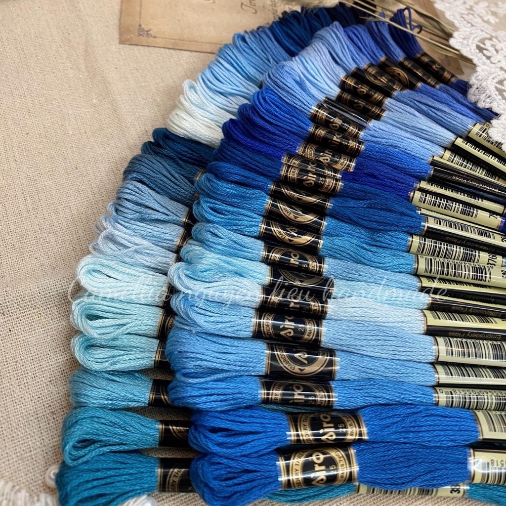 Set Chỉ Thêu Airo Tông Xanh Dương, Chỉ Thêu Cotton Chính Hãng Chất Lượng Giá Rẻ