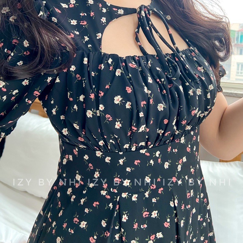 [Mã SKAMA06 giảm 8% tối đa 50K đơn 250K] ĐẦM VÁY BIGSIZE NHÚN NGỰC BUỘC NƠ HOA NHÍ ĐEN - LILY DRESS BIG SIZE - IZYBYNHI | BigBuy360 - bigbuy360.vn