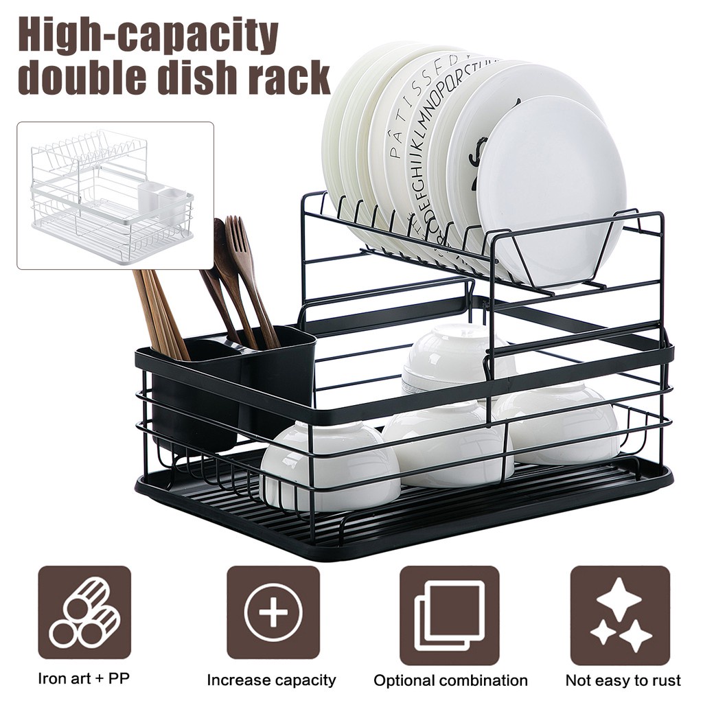 Giá Úp Chén Dĩa JUJIAJIA Bằng Sắt Có Hai Tầng Tiện Lợi Cho Nhà Bếp