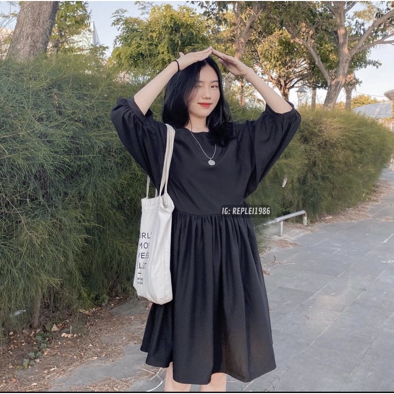 Đầm babydoll phồng cotton hàn dày dặn, thoáng mát