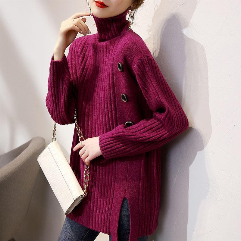 【ZHELIHANGFEI】Áo Sweater Dệt Kim Tay Dài Cổ Lọ Thiết Kế Trẻ Trung Cá Tính