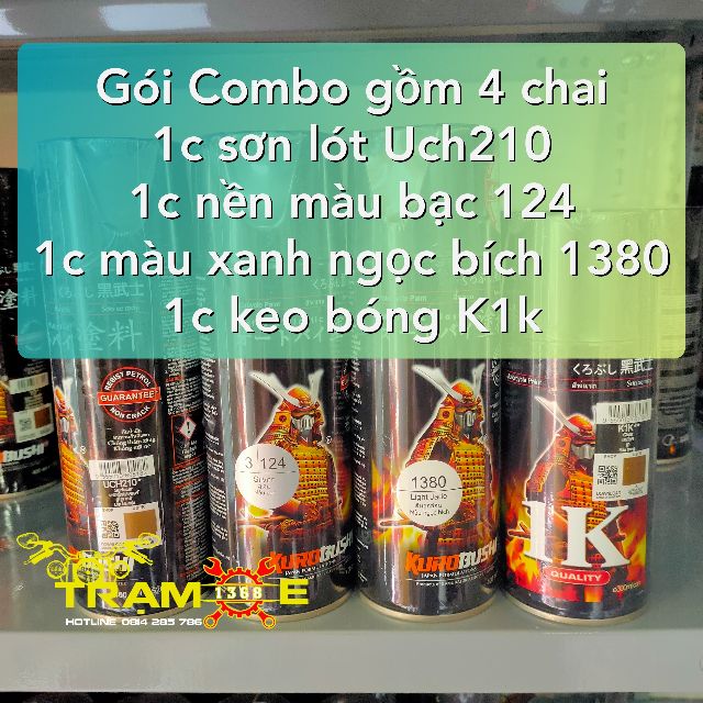 SƠN SAMURAI GÓI COMBO MÀU XANH NGỌC BÍCH ÁNH KIM 1380 GỒM 4 CHAI SƠN ĐỘ BỀN CAO