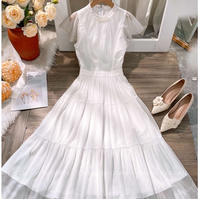 Váy trắng dáng dài đính ngọc thời trang Giian - VA0079