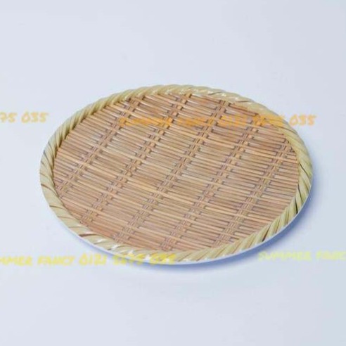 Dĩa 27cm tròn nhựa melamine phíp hoa văn mây đan , Dĩa tre  - Bamboo shaped plate F-DTR08