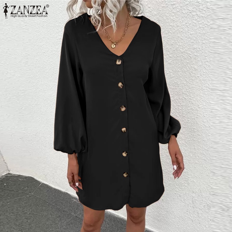 Zanzea Đầm Nữ Dài Tay Cổ Chữ V Thời Trang Châu Âu