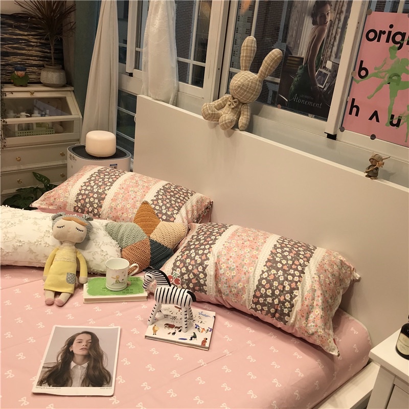 Bộ chăn ga giường Cotton 100% hoa vintage Suhali, chất liệu 100% Cotton thoáng mát thấm hút mồ hôi