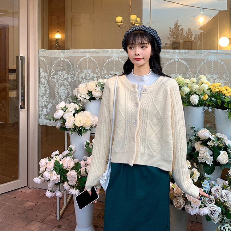 Áo len vặn thừng dài tay phong cách Nhật Bản