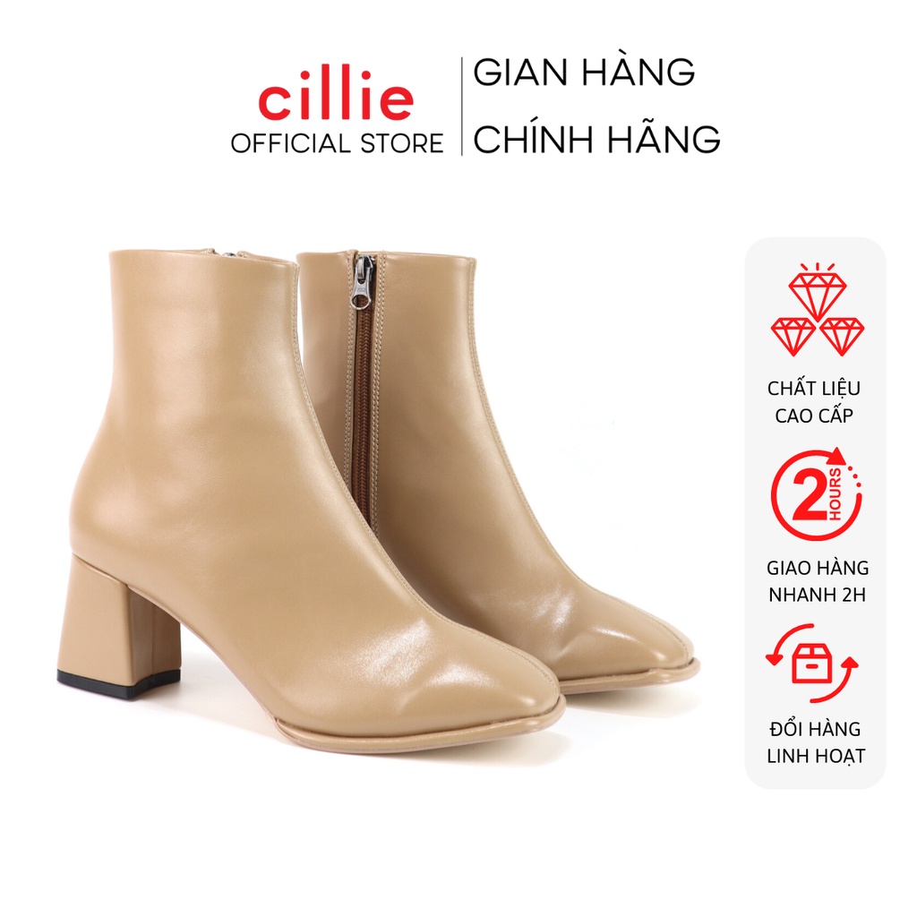 Giày boot nữ cổ thấp mũi vuông thời trang gót cao 5cm Cillie đi chơi dạo phố 1081