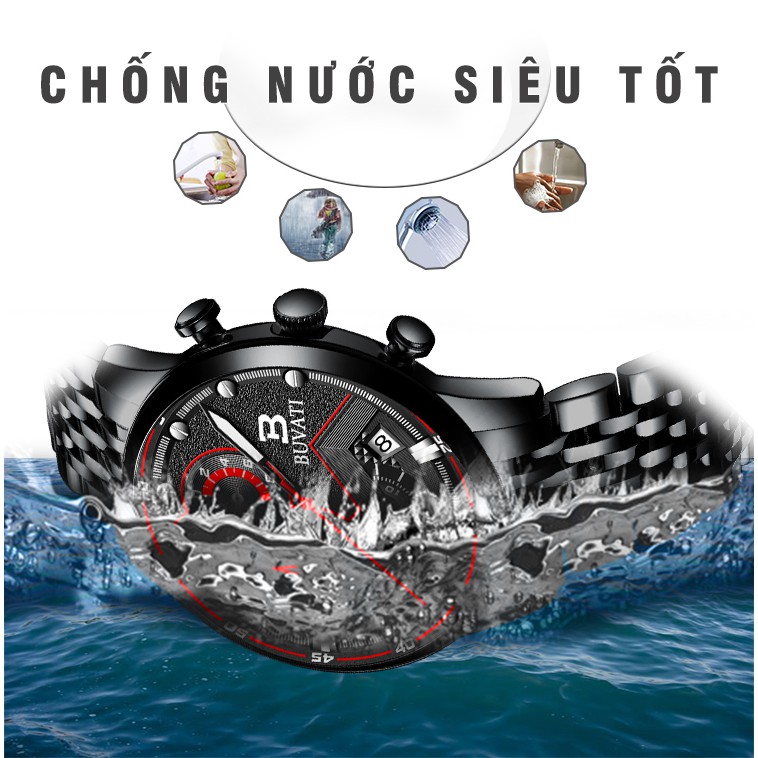 Đồng Hồ Nam BUVATI Anh Quốc - Dây Đúc - Khóa Bướm Cao Cấp