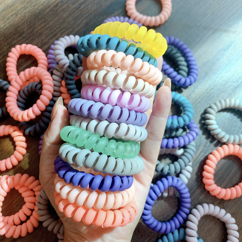 Thun Lò Xò Nhựa Màu Pastel Dây Cột Tóc Co Giãn Màu Sắc Ngẫu Nhiên Phong Cách Hàn Quốc Cho Nữ