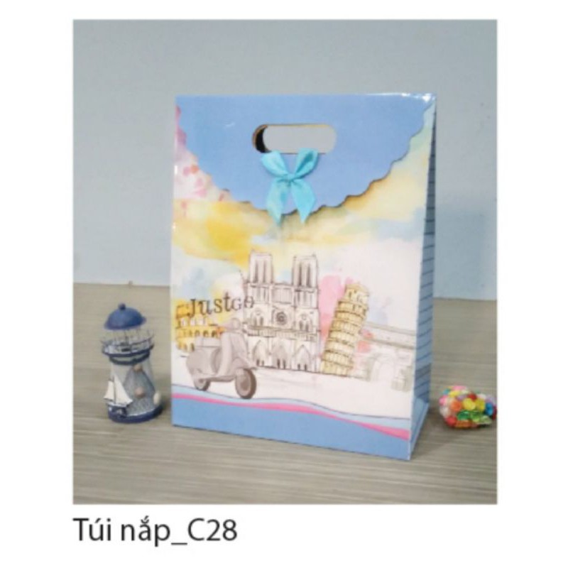 10 túi giấy nắp nơ xinh 28x37 hông 13.5cm