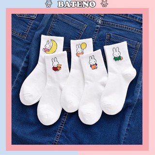 Combo 5 Tất nữ cổ cao Bateno vintage họa tiết thỏ ngộ nghĩnh TN72