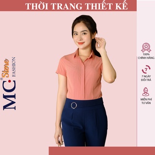 Áo Sơ Mi Nữ Tay Ngắn Mc Fashion, Kiểu Dáng Công Sở, Kẻ Sọc Caro, Màu Hồng, Cam A645, Nâu Tây, Xanh, Đẹp