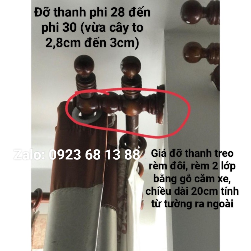 Giá Đỡ Thanh Treo Rèm Đôi Bằng Gỗ Căm Xe, Giá Đỡ Thanh Treo Rèm 2 Lớp