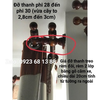 Giá Đỡ Thanh Treo Rèm Đôi Bằng Gỗ Căm Xe, Giá Đỡ Thanh Treo Rèm 2 Lớp, Bát Đỡ Cây Treo Rèm Đôi Bằng Gỗ Tặng Kèm Ốc Vít