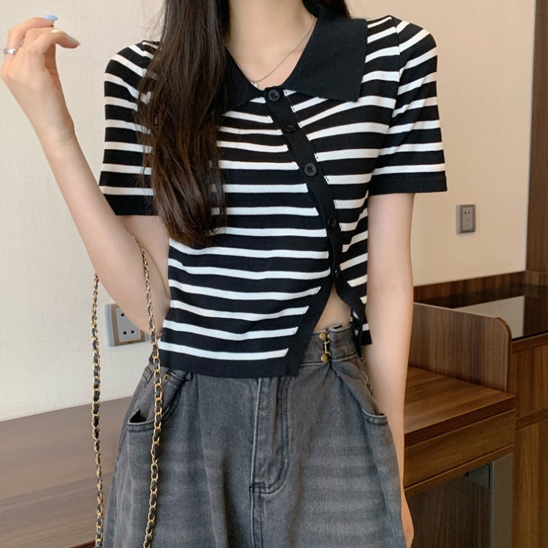 Áo thun IELGY tay ngắn cổ polo cài nút chéo thời trang dành cho nữ