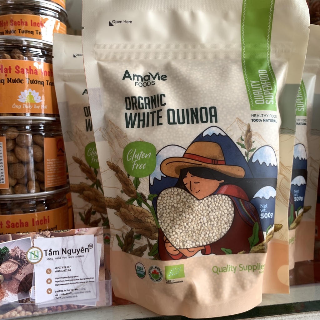 Hạt diêm mạch Quinoa trắng hữu cơ Amavie Foods - gói 500gr Hàng chính hãng