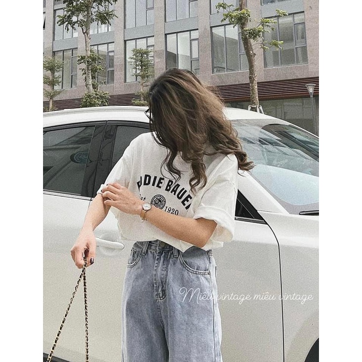 Áo phông dáng dài form rộng tay lỡ túi rip xịn in chữ ngực đơn giản vanmiushop