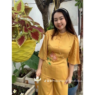Đồ lam đi chùa mẫu bông lụa