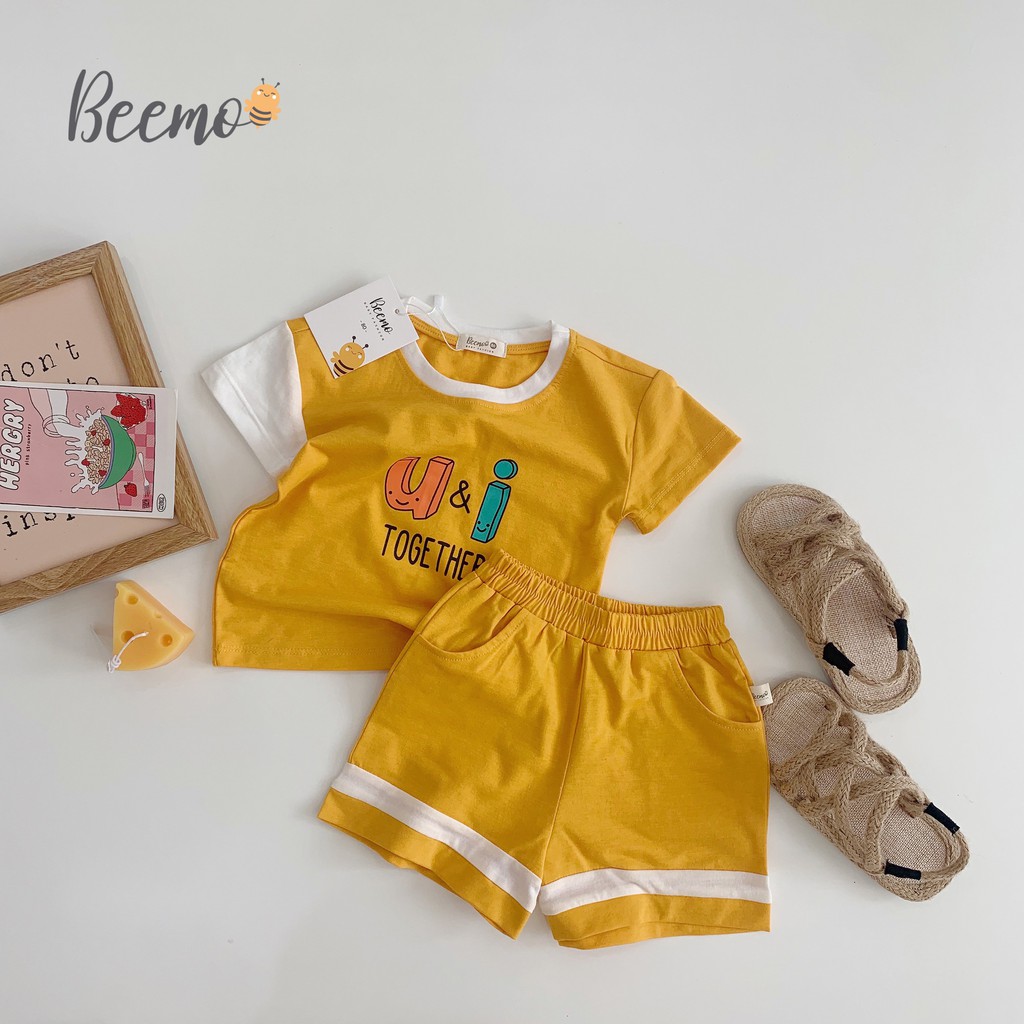 Bộ quần áo cotton bé trai/bé gái phối tay chữ UI Beemo 21B039