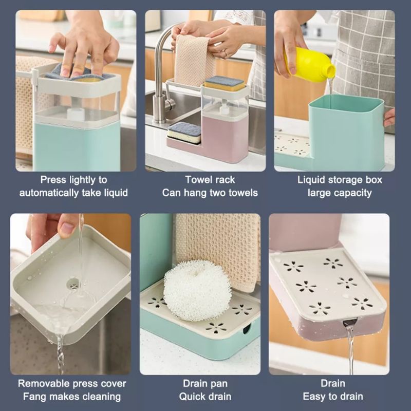 Hộp Đựng Xà Bông Xà Phòng 3 Trong 1 Cao Cấp Có Giá Treo Khăn Lau Khay Đựng Dụng Cụ Rửa Chén Ráo Nước Đa Năng