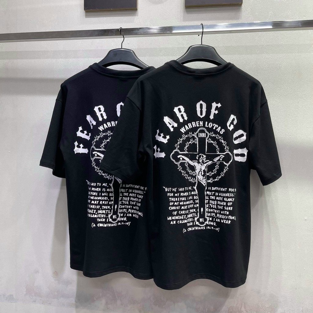 Áo thun unisex FEAR OF GOD màu đen basic tay lỡ FORM RỘNG