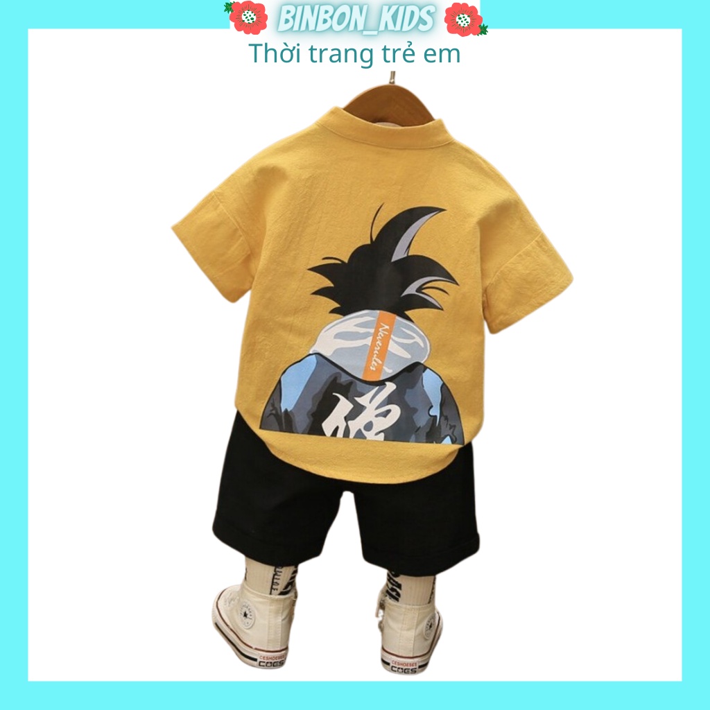 Bộ cộc tay cho bé trai Hàn Quốc Binbon kids, Bộ quần áo thể thao bé trai in Hình Suduku Chất Đũi Xước Cho bé Từ 6-28kg