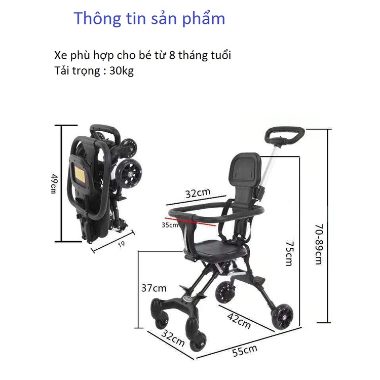 [CHƯA ĐẾN 1 PHÚT GẤP GỌN ] Xe đẩy gấp gọn tiện lợi  khi đi du lịch,đi ra ngoài cùng bé- xe đẩy gọn gấp ngồi 2 chiều