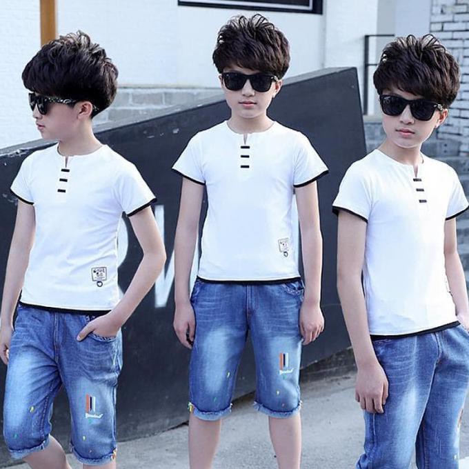 Bộ đồ vest kẻ sọc màu trắng xanh lịch lãm cho bé trai Sz 120