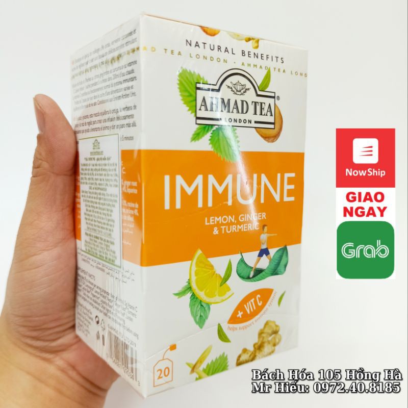 Trà Ahmad Tea thảo mộc IMMUNE hộp 20 gói - Lemon, Ginger & Turmeric