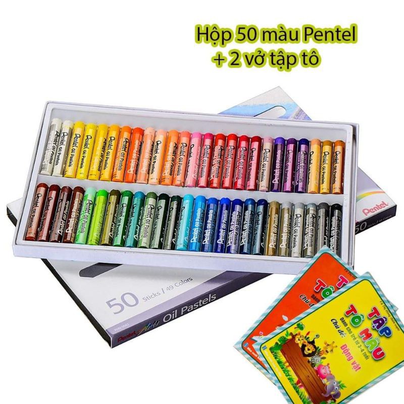 Sáp tô màu cho bé Pentel 50 màu Nhật Bản ( có tặng quà ) màu vẽ mịn, giúp bé sáng tạo, - Soleil shop