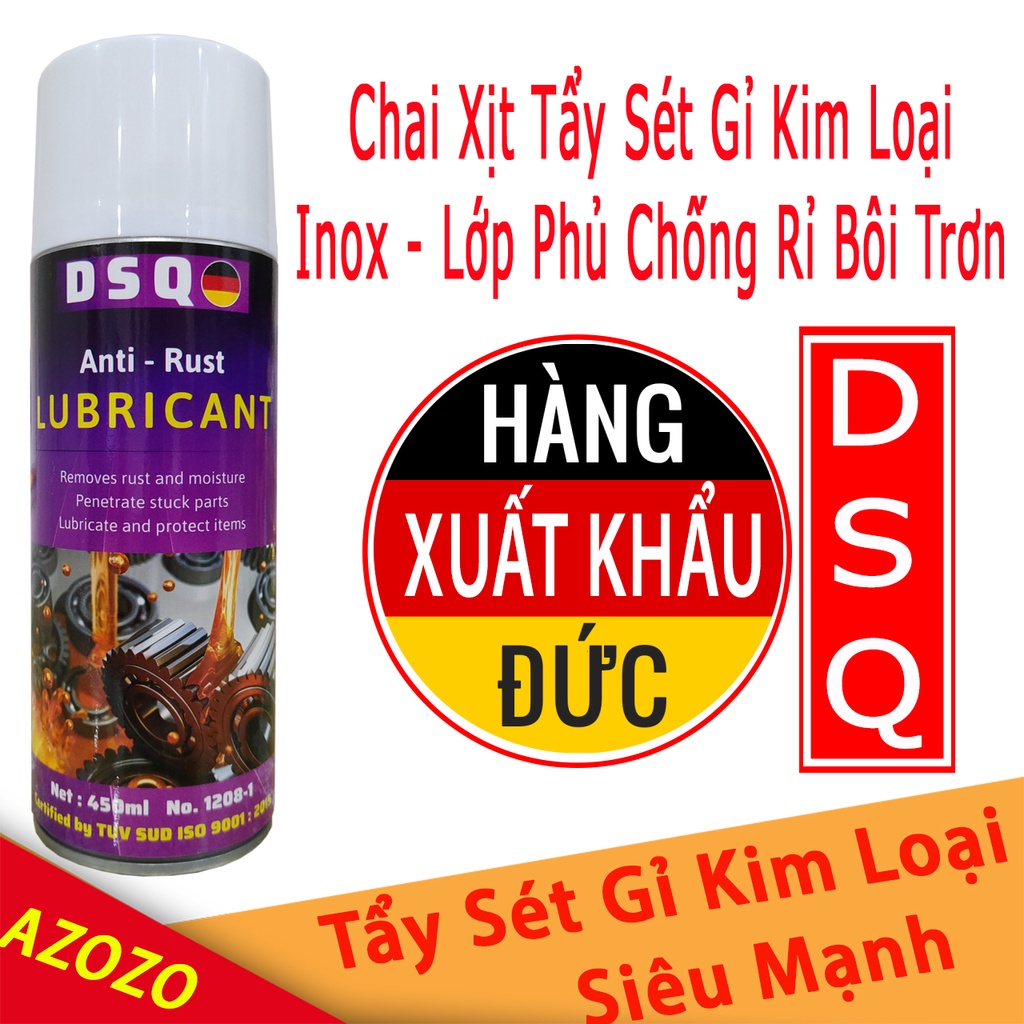 Chai xịt đánh sét gỉ kim loại -  Tẩy gỉ sét Inox- Dầu bôi trơn tẩy gỉ sét đa năng chính hãng DSQ xuất khẩu Châu Âu AZOZO