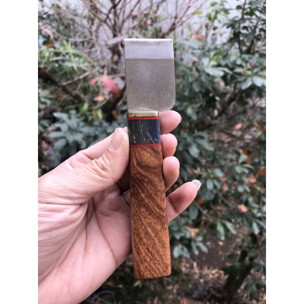 Dao chặt da thủ công handmade thép Damascus