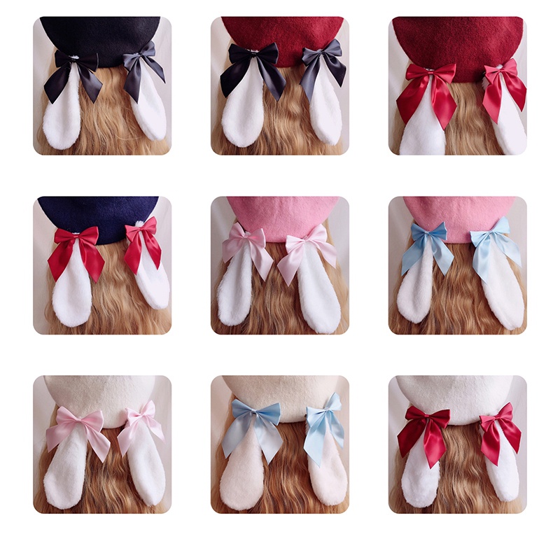Mũ Nồi Bằng Len Đính Nơ Tai Thỏ Phong Cách Lolita Cổ Điển Giữ Ấm Mùa Đông Cho Nữ