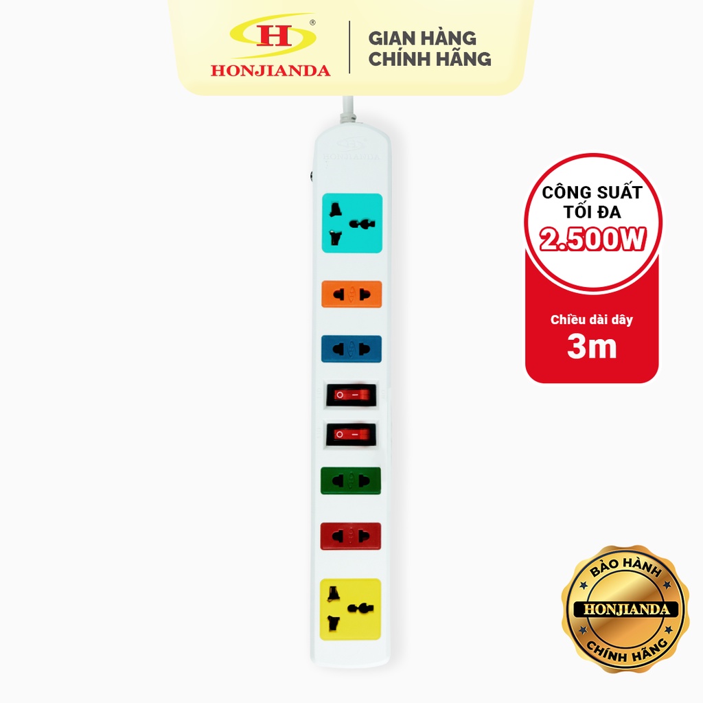 Ổ cắm điện đa năng có USB Honjianda Mã 03 Loại 2 công tắc Dây 3m - an toàn chống quá tải