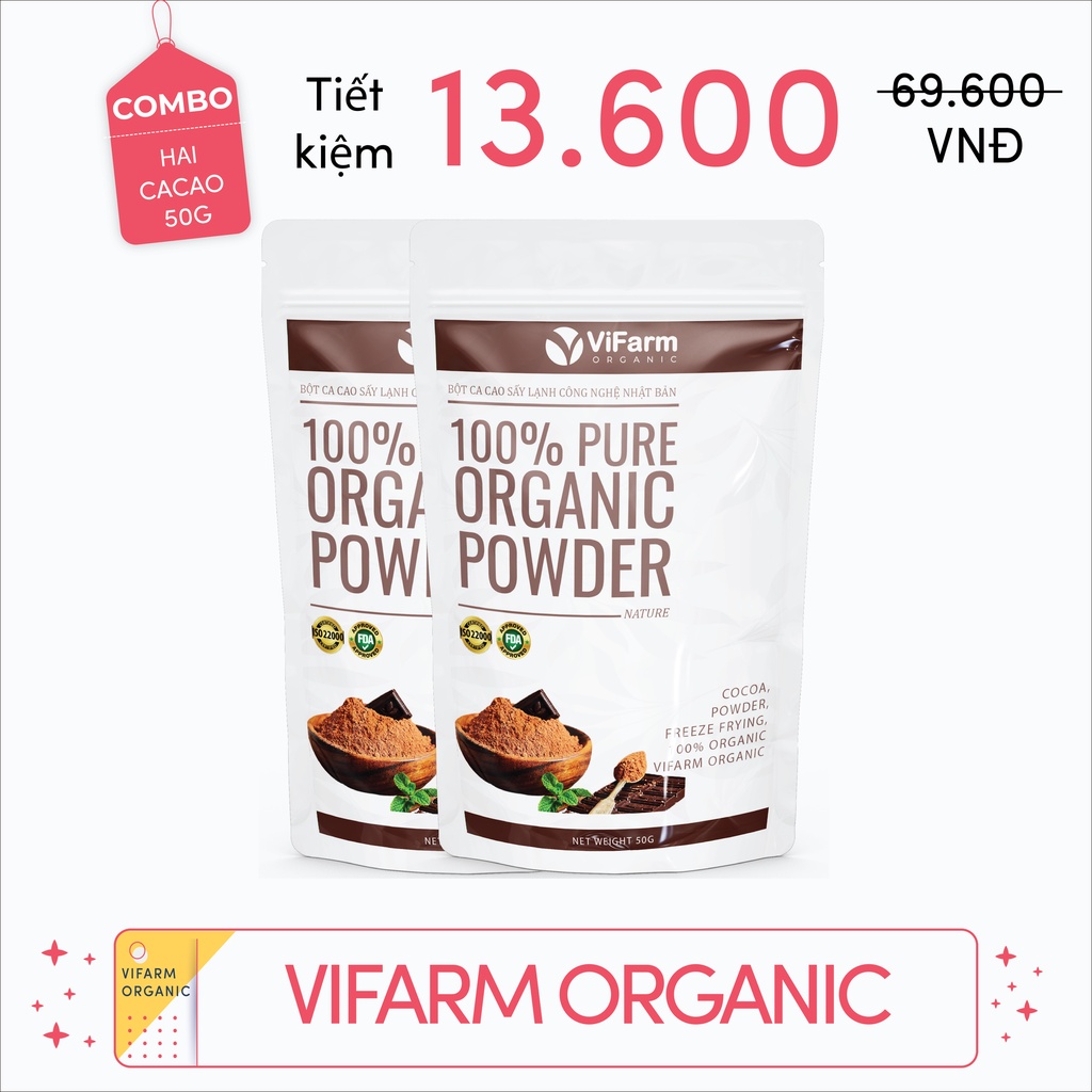 Bột cacao nguyên chất VIFARM 50gram, Bột không đường, hỗ trợ ăn kiêng, từ 100% cacao nguyên chất | BigBuy360 - bigbuy360.vn
